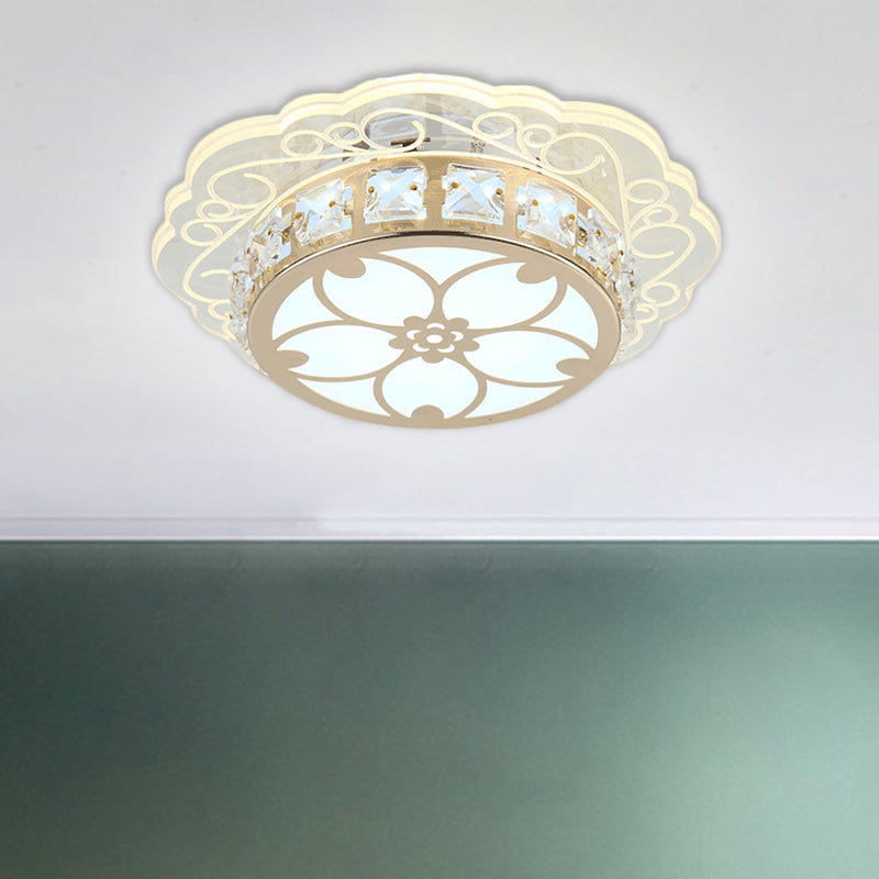 Modern Gold Finish Led Ceiling Lamp With Clear Crystal Cherry Blossom Design And Multi - Color