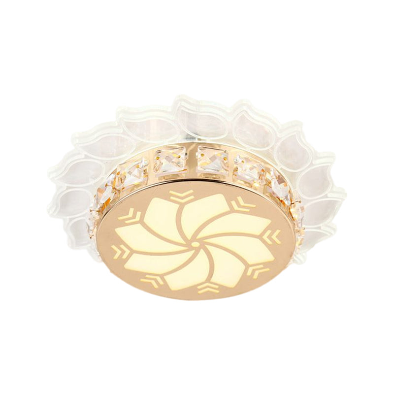 Modern Gold Finish Led Ceiling Lamp With Clear Crystal Cherry Blossom Design And Multi - Color