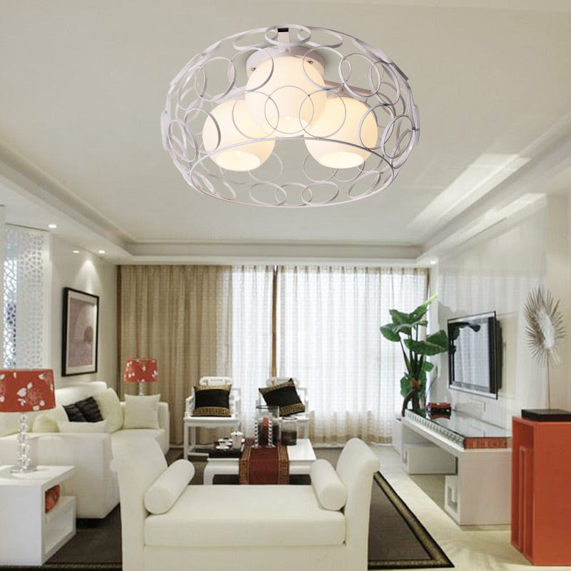 Nordic Drum Iron Cage Ceiling Light With Ball Glass Shade In White/Black Perfect For Dining Rooms