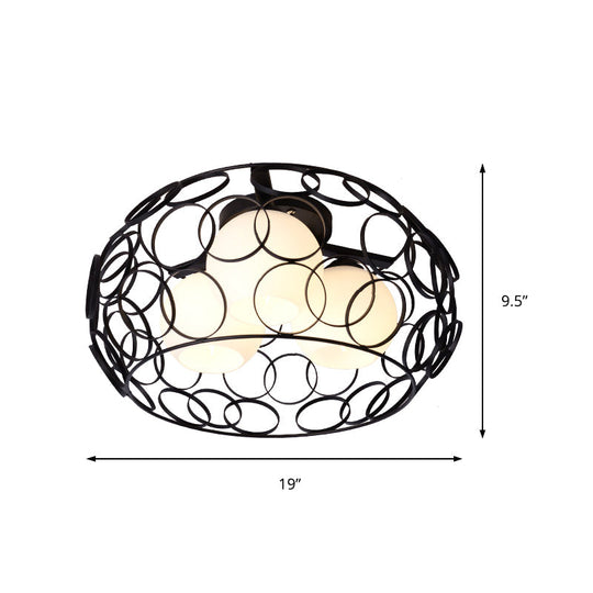 Nordic Drum Iron Cage Ceiling Light With Ball Glass Shade In White/Black Perfect For Dining Rooms
