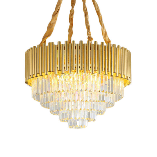 Contemporary 3-Tier Circle Metal Pendant Chandelier Light With K9 Block Brass Finish