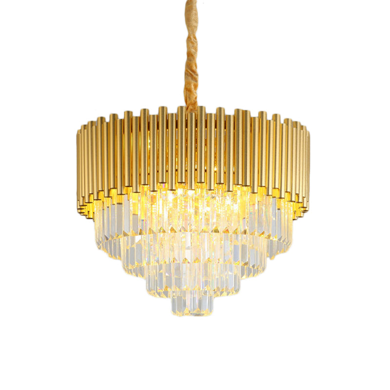 Contemporary 3-Tier Circle Metal Pendant Chandelier Light With K9 Block Brass Finish