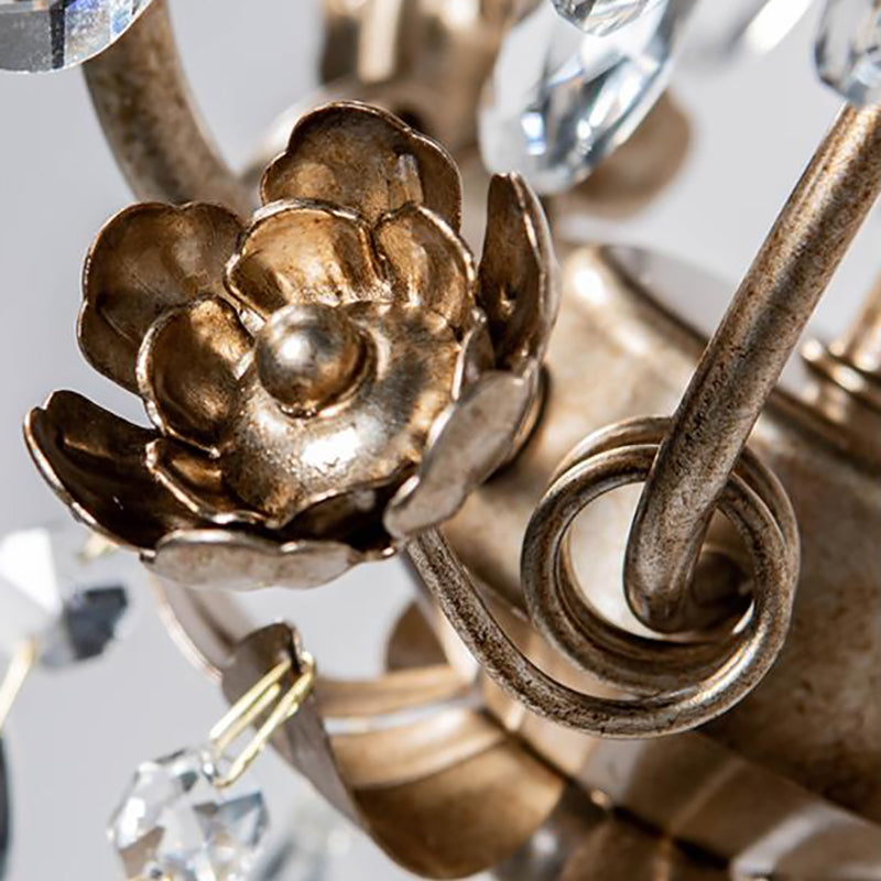 Country Style Caged Chandelier Light - Iron 3-Head Hanging Lamp With Crystal And Leaf Deco In Dark