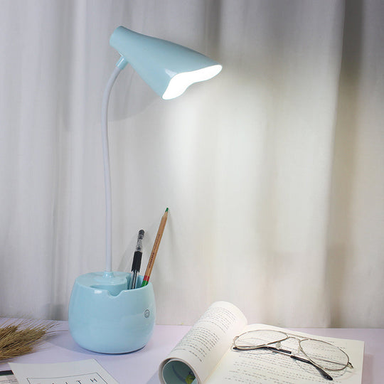 Flexible Gooseneck Led Desk Light With Pen Holder In Blue/Pink/White/Yellow Usb Charging Eye-Caring