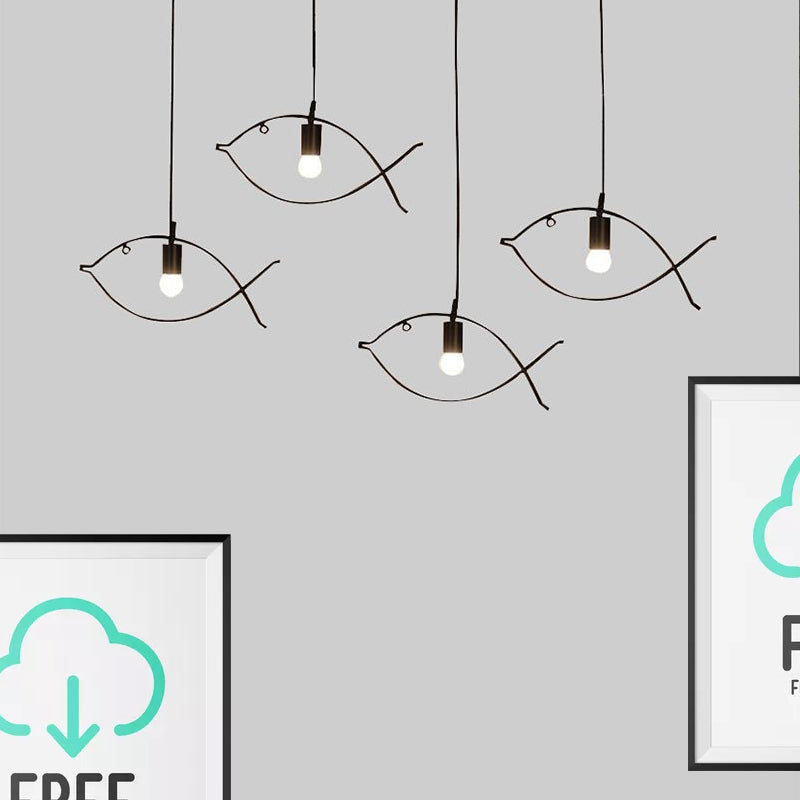 Modern Black Fish-Shaped Metal Pendant Light For Dining Room - 1-Light Ceiling Fixture