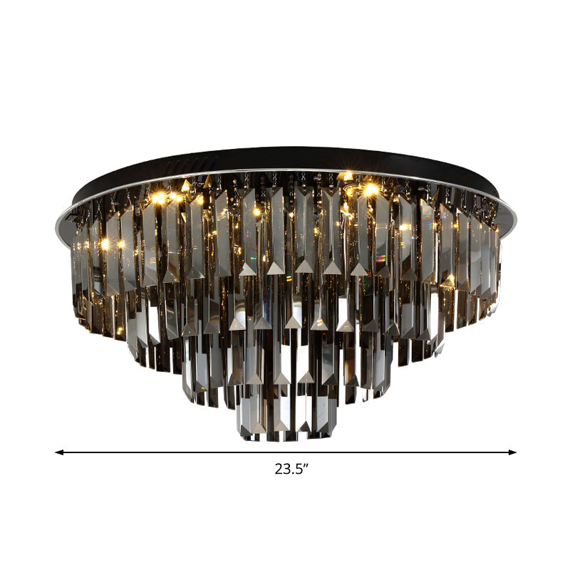 Contemporary Crystal Led Ceiling Mount Light - Smoke Gray Layered Design For Dining Room