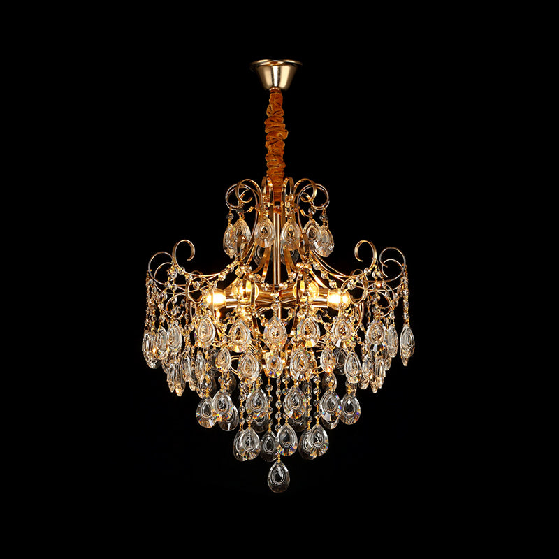 Gold Industrial Geometric Chandelier With Crystal Teardrop Shade - 5/6/8 Bulb Pendant Light