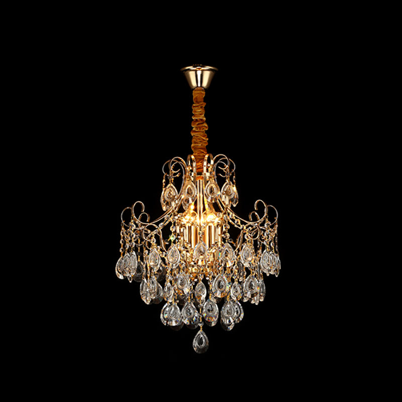 Gold Industrial Geometric Chandelier With Crystal Teardrop Shade - 5/6/8 Bulb Pendant Light