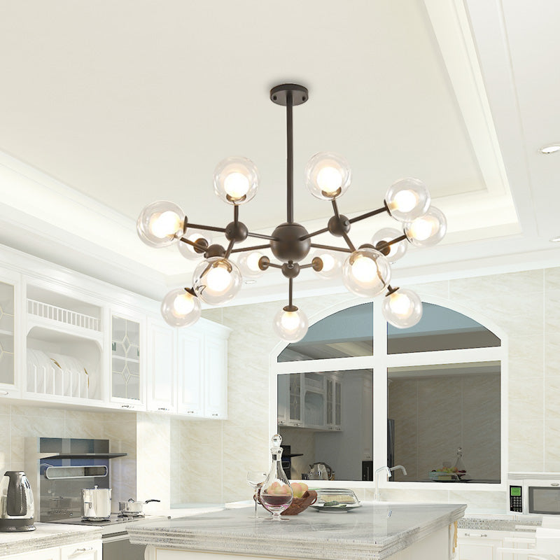 Modern Clear Glass Bubble Chandelier With Starburst Design - 9/12/15 Lights Black/Gold 15 / Black