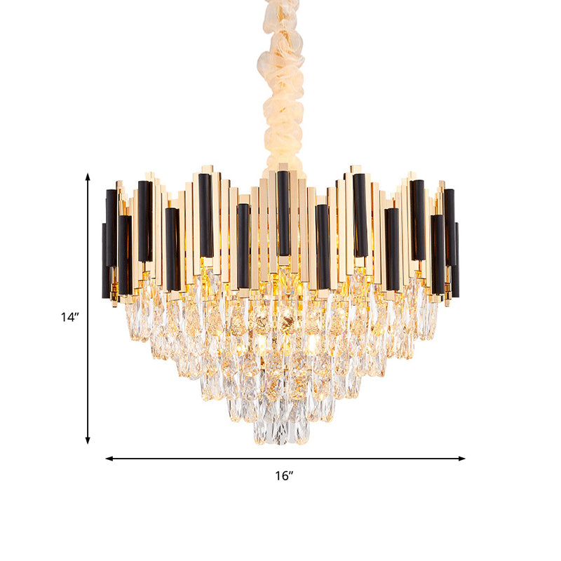 Contemporary Gold Multi Layer Ceiling Pendant Light With Crystal Prism - 6/10 Heads