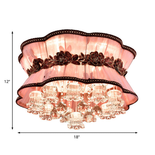 Modern Pink Flower Led Ceiling Mount Light With Crystal Deco – Flush For Hotel