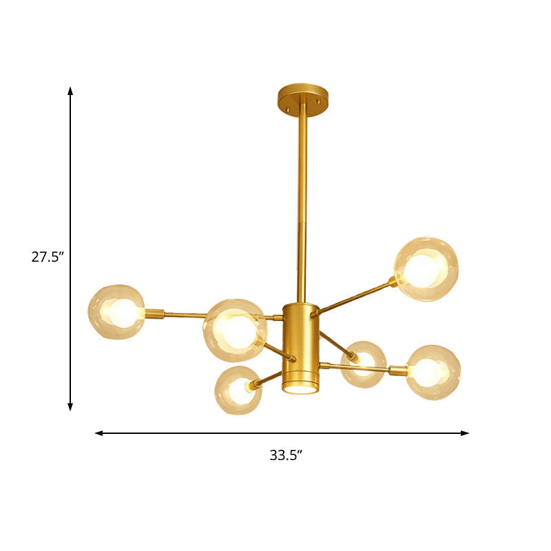 Modern Gold Chandelier Lamp - 6/8 Lights With Clear Glass Shade Ceiling Hang Light For Living Room