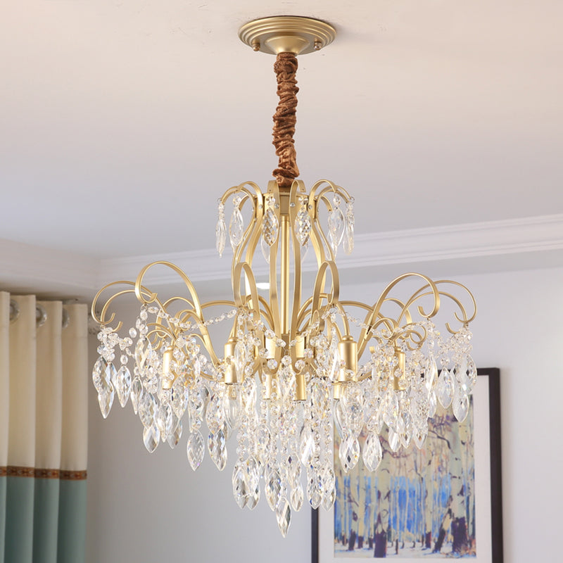 Vintage Golden Geometric Chandelier Lamp - Crystal & Metal 7/8 Lights Pendant Light