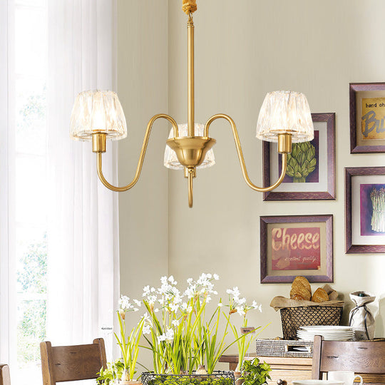 Modern Crystal Hanging Ceiling Light With Brushed Brass Finish - Available In 3/6/8 Lights