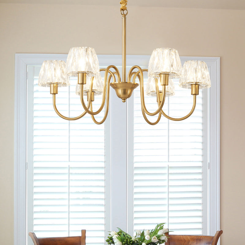 Modern Crystal Hanging Ceiling Light With Brushed Brass Finish - Available In 3/6/8 Lights 6 /