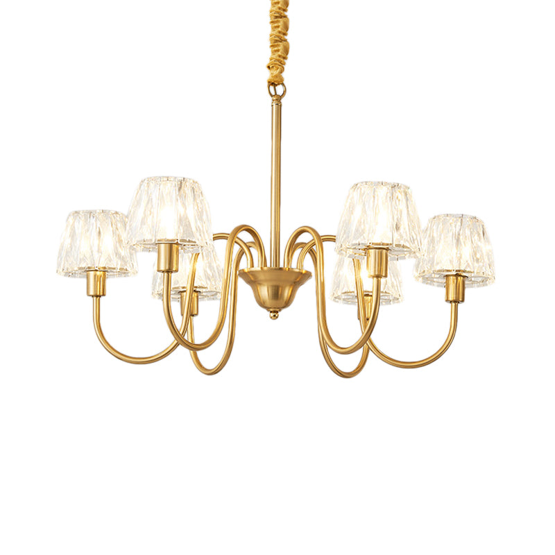 Modern Crystal Hanging Ceiling Light With Brushed Brass Finish - Available In 3/6/8 Lights