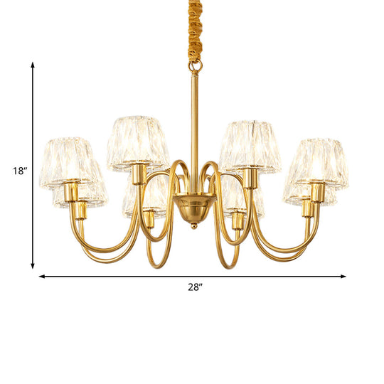 Modern Crystal Hanging Ceiling Light With Brushed Brass Finish - Available In 3/6/8 Lights