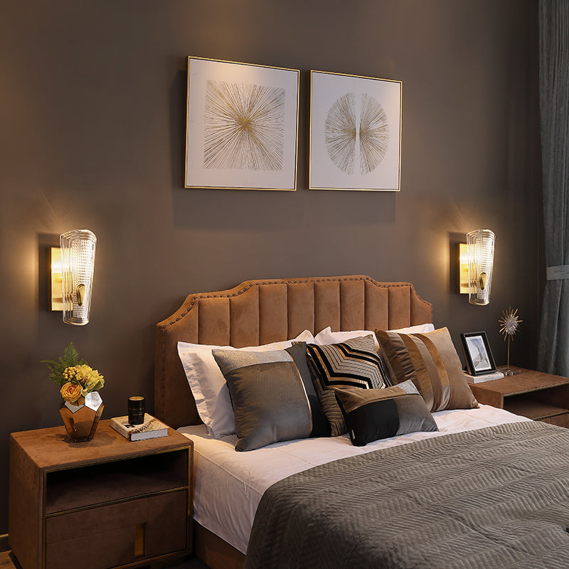 Modern Gold Rectangle Backplate Metal Wall Lamp With Prismatic Glass Shade - 1/2-Head Sconce Light