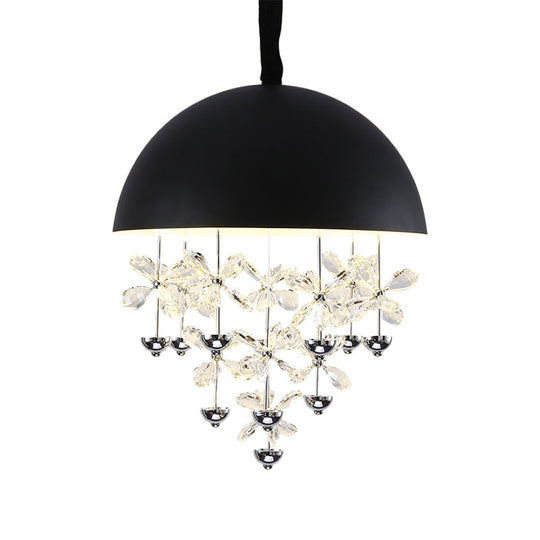 Domed Pendant Light With Crystal Flower Deco - Modern Metal Hanging Ceiling (6/10 Lights) In