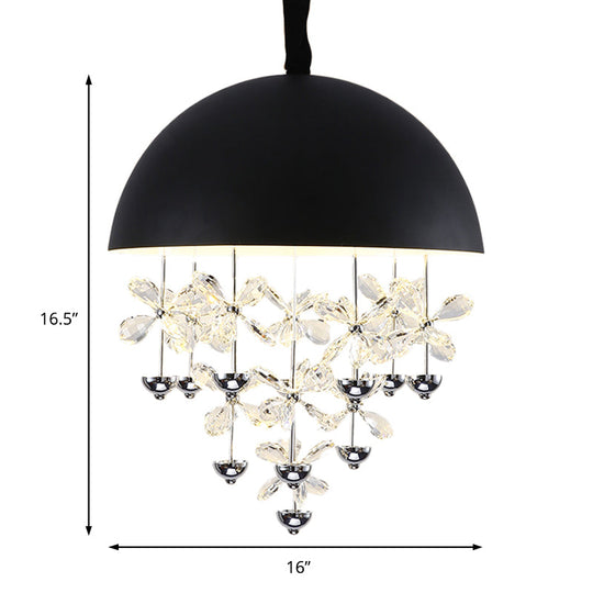 Domed Pendant Light With Crystal Flower Deco - Modern Metal Hanging Ceiling (6/10 Lights) In