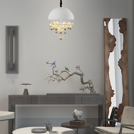 Domed Pendant Light With Crystal Flower Deco - Modern Metal Hanging Ceiling (6/10 Lights) In