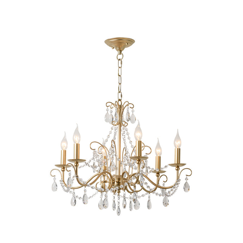 Modern Crystal Beaded Pendant Light Champagne Finish 3/6 Bulbs