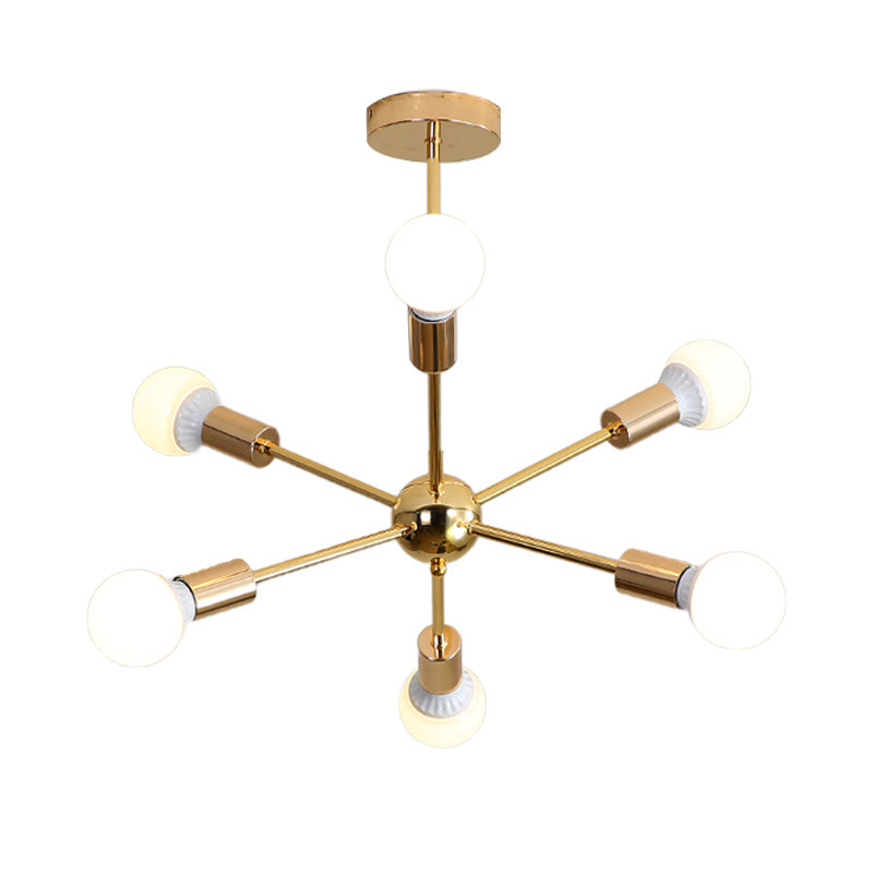 Modern Metal Starburst Chandelier Light - 6/10/12 Lights 26/38.5 Wide Gold Finish Bare Bulb Hanging