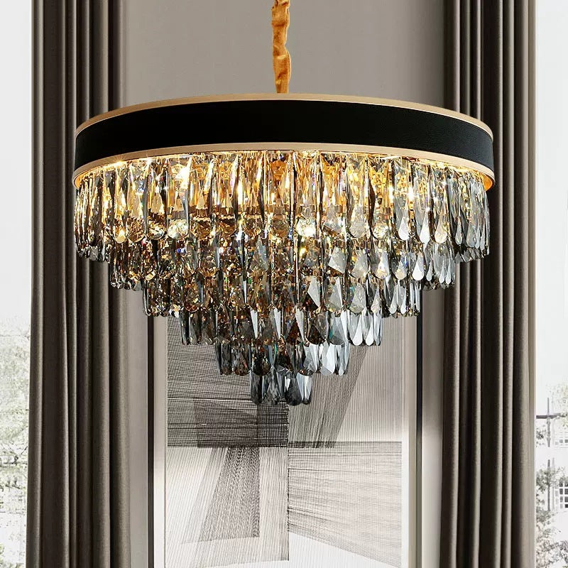 Smoke Grey Layered Chandelier - Modern Crystal Lighting With 9/12 Hanging Lights