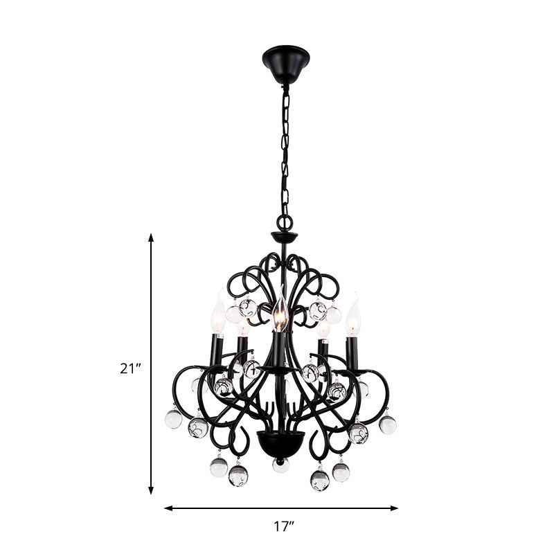 Vintage Style Metal Chandelier Lamp - Elegant 5-Light Suspension Light With Clear Crystal Ball