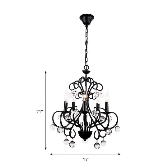 Vintage Style Metal Chandelier Lamp - Elegant 5-Light Suspension Light With Clear Crystal Ball