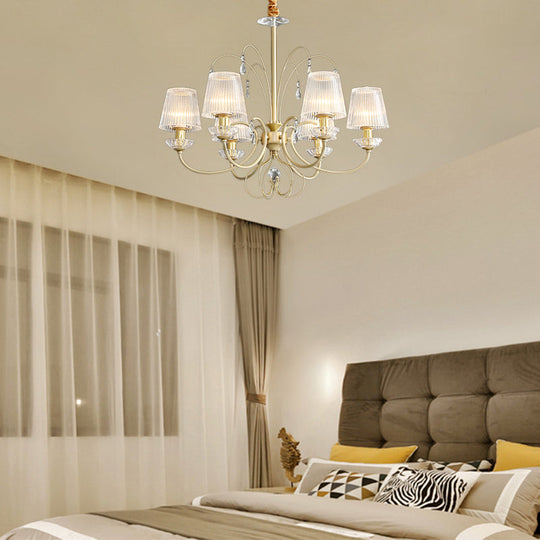 Modern Gold Ribbed Glass Cone Chandelier With 6/8/10 Lights - Elegant Hanging Ceiling Light For