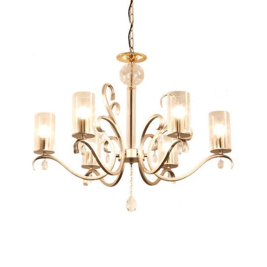 Vintage-Style Cylindrical Chandelier Light With Clear Glass - 6/8 Lights & Crystal Drop Champagne