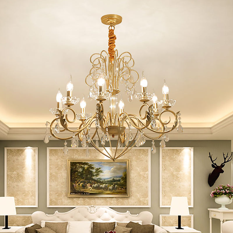 Vintage Style 5/8-Light Candle Hanging Lamp – Metal & Crystal Chandelier Pendant Light (Gold