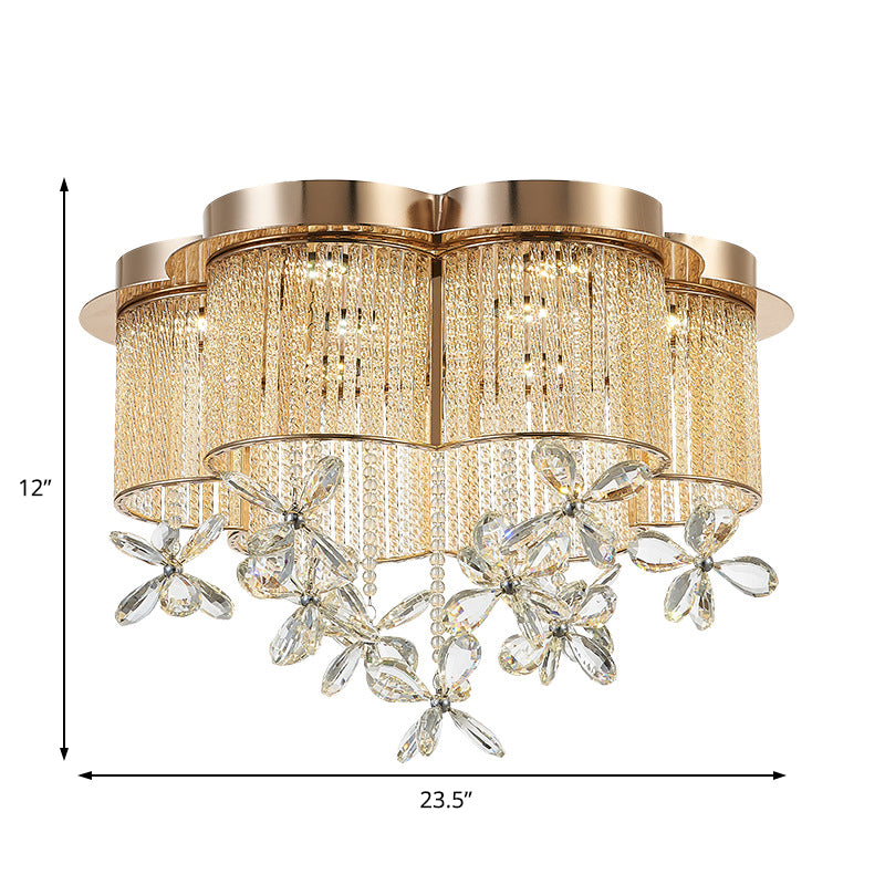 Modern Gold Flower Shade Flushmount Led Pendant Light With Clear Crystal Accents 19.5’/23.5’ Wide