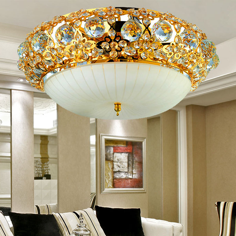 15’/19’ Semi Mount Clear Crystal Ceiling Fixture With Opal Glass Diffuser In Gold - Modern