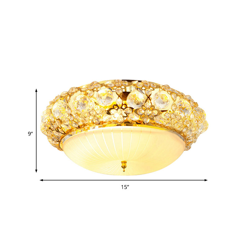 15’/19’ Semi Mount Clear Crystal Ceiling Fixture With Opal Glass Diffuser In Gold - Modern