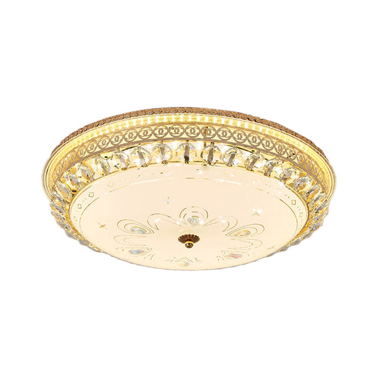 Modern Gold Flush Mount Ceiling Light With Opal Glass Led And Crystal Accent - 16’/19.5’ W
