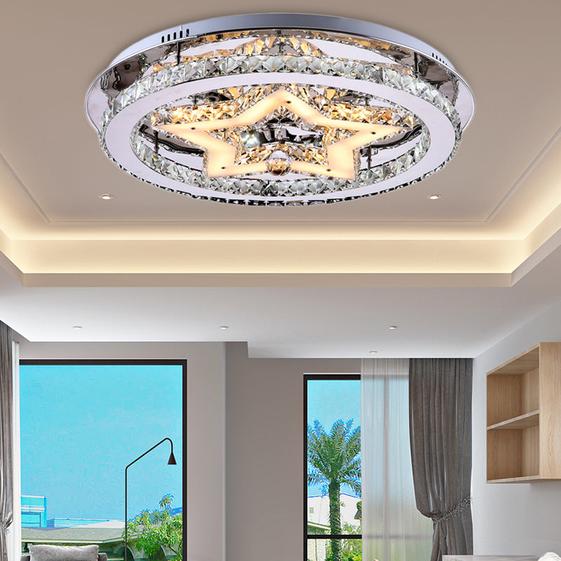 Contemporary Star Semi Flush Pendant Light With Clear Crystal Shade - Led Ceiling Lighting In Chrome