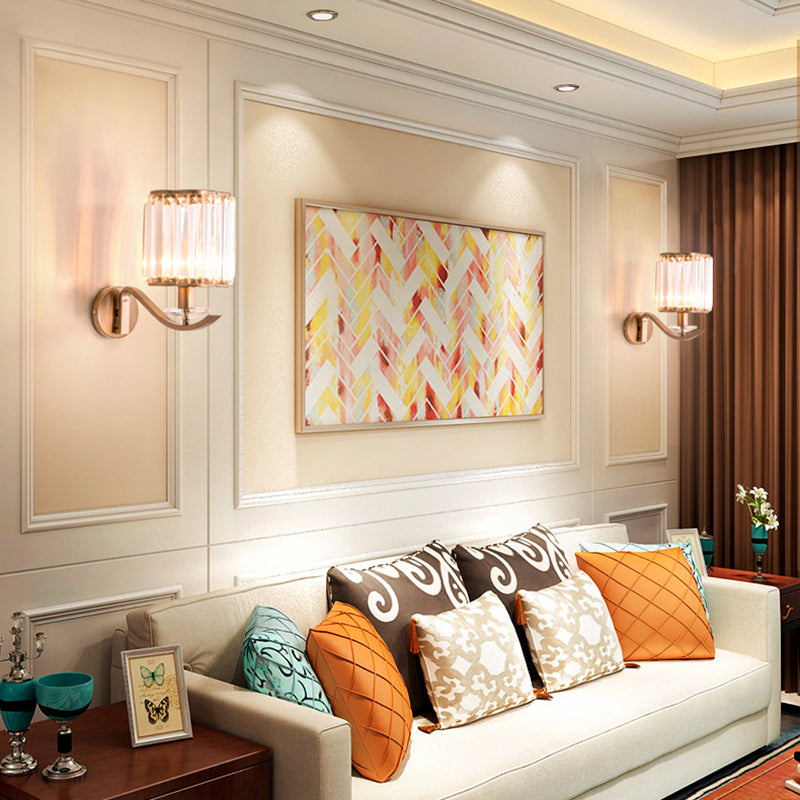 Modernist Faceted Crystal Wall Mount Light With Cylinder Shade In Copper - 1 Fixture