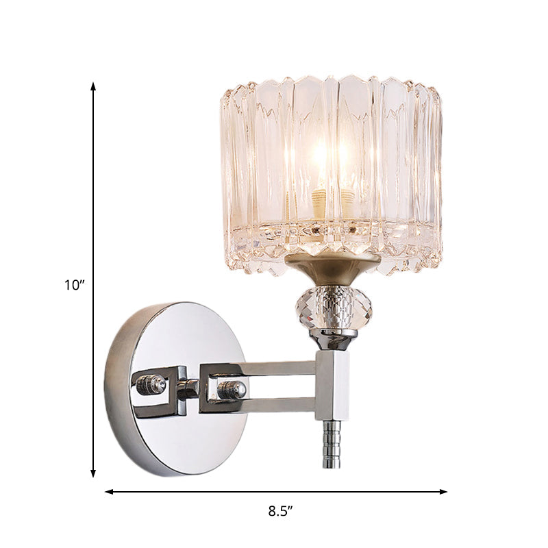 Modernist Style Clear Glass Wall Light Sconce With Crystal Deco In Chrome Finish - 1 Bulb