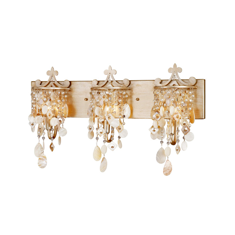 Modern Linear Wall Mount Lamp With Pearl Deco In Gold Shell And Crystal Sconce Light Fixture