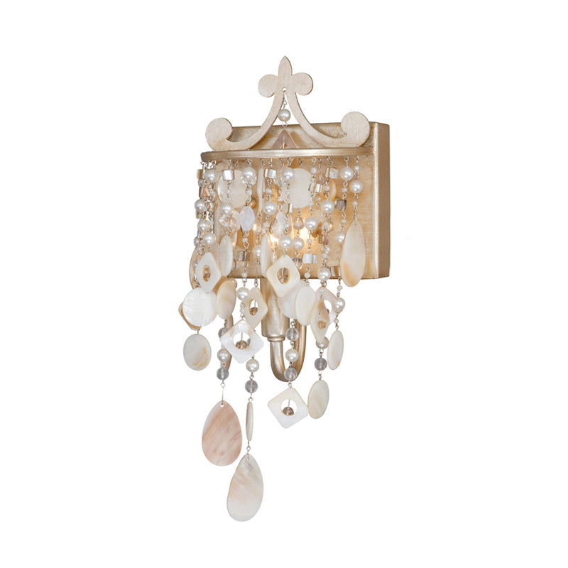 Modern Linear Wall Mount Lamp With Pearl Deco In Gold Shell And Crystal Sconce Light Fixture