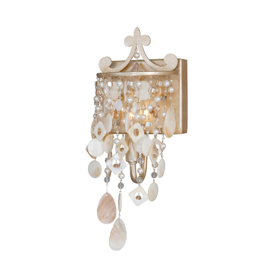 Modern Linear Wall Mount Lamp With Pearl Deco In Gold Shell And Crystal Sconce Light Fixture