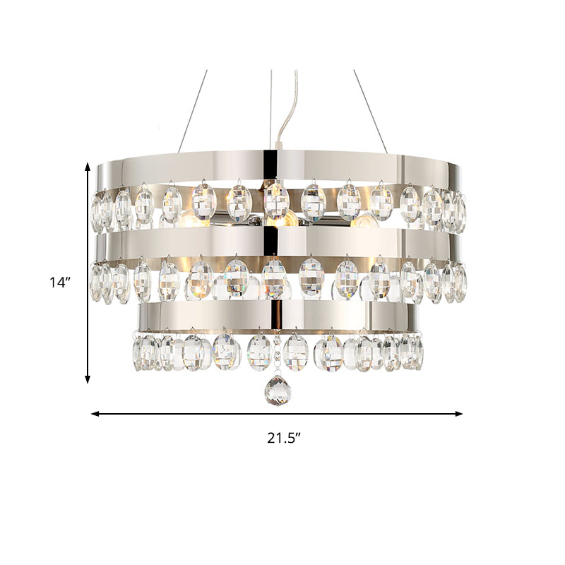 Contemporary Crystal Multi-Layer Chandelier Pendant With 5 Lights - Silver Suspension Lamp For