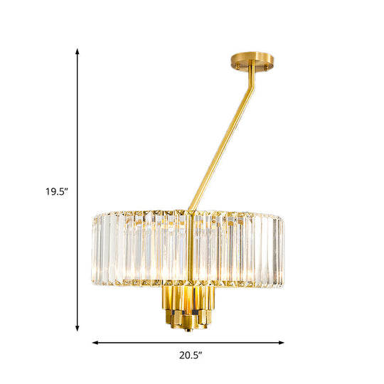 Modern Gold Finish Crystal Pendant Drum Chandelier - 3/4/6 Lights
