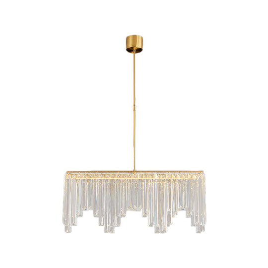 Modern Gold Linear Crystal Led Chandelier Lamp - 24.5’/32’ Wide Pendant Lighting For Living Room