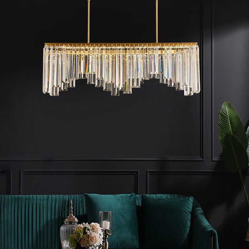 Modern Gold Linear Crystal Led Chandelier Lamp - 24.5’/32’ Wide Pendant Lighting For Living