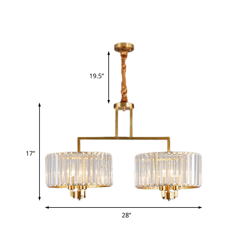 Contemporary Gold Drum Chandelier With Clear Crystal - 3/6/9 Head Suspension Light For Living Room