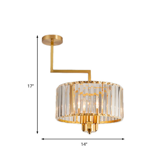 Contemporary Gold Drum Chandelier - Clear Crystal 3/6/9 Heads Living Room Lighting