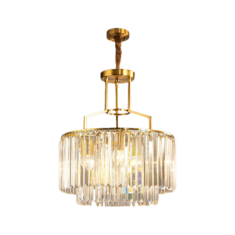2-Tier Clear Crystal Prism Pendant Chandelier In Modern Gold Design - 3/5/8 Lights